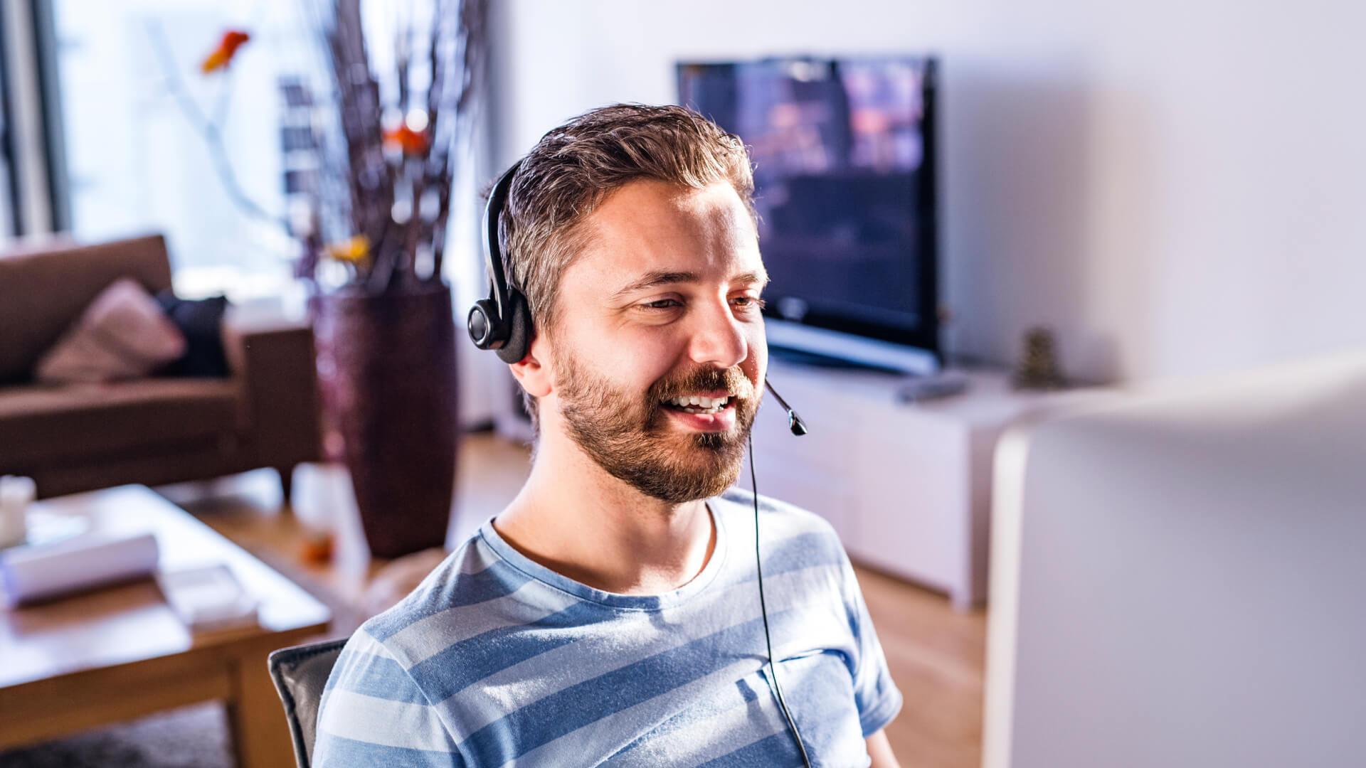 man wearing headset