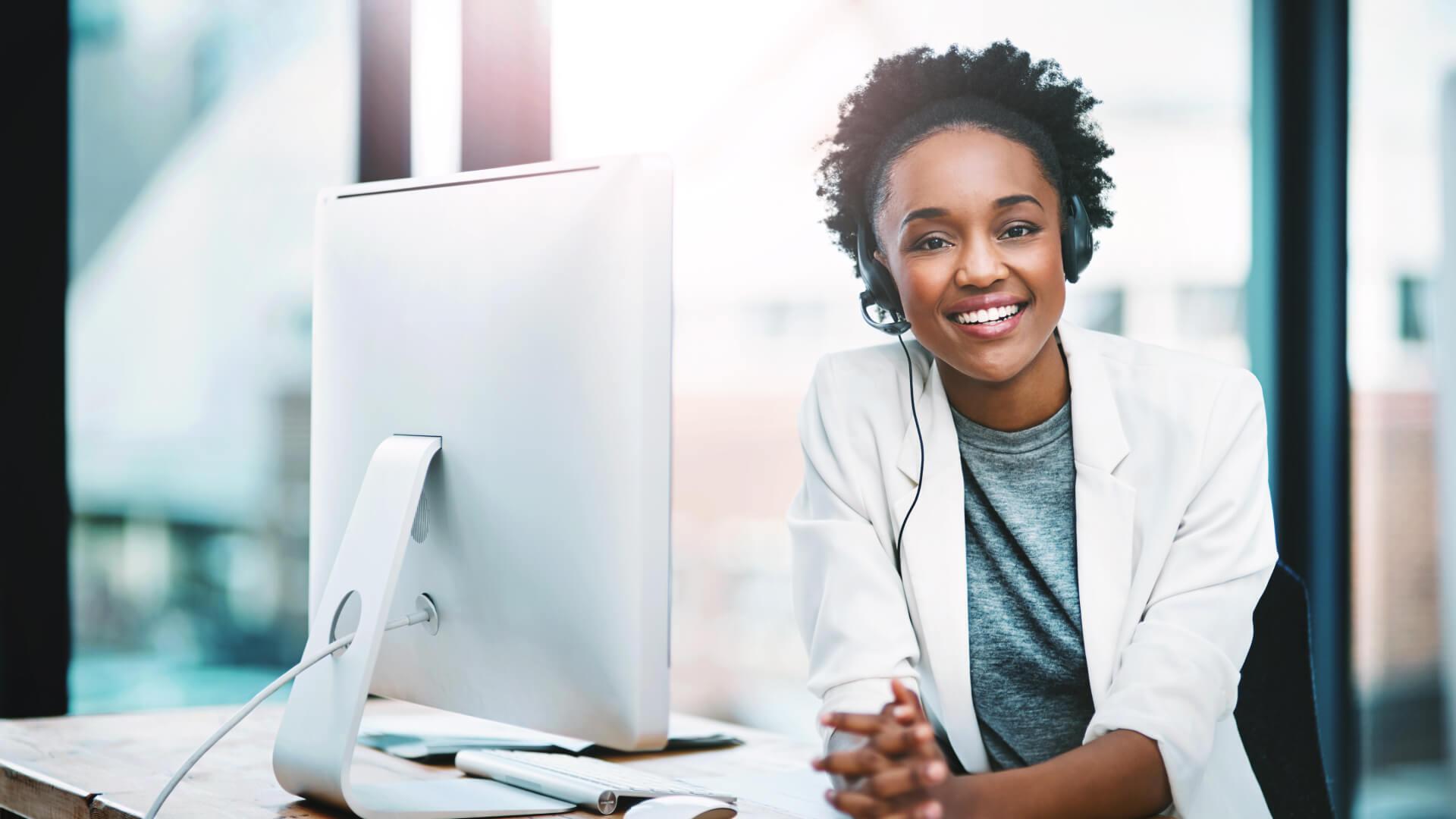 woman wearing headset